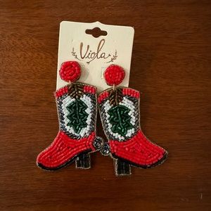 Country Boot Christmas Dangle Earrings